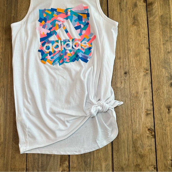 NWOT Adidas Girl Tank Top with Fluorescent Confetti Neon & Side Tie / Size 14 - Picture 3 of 10